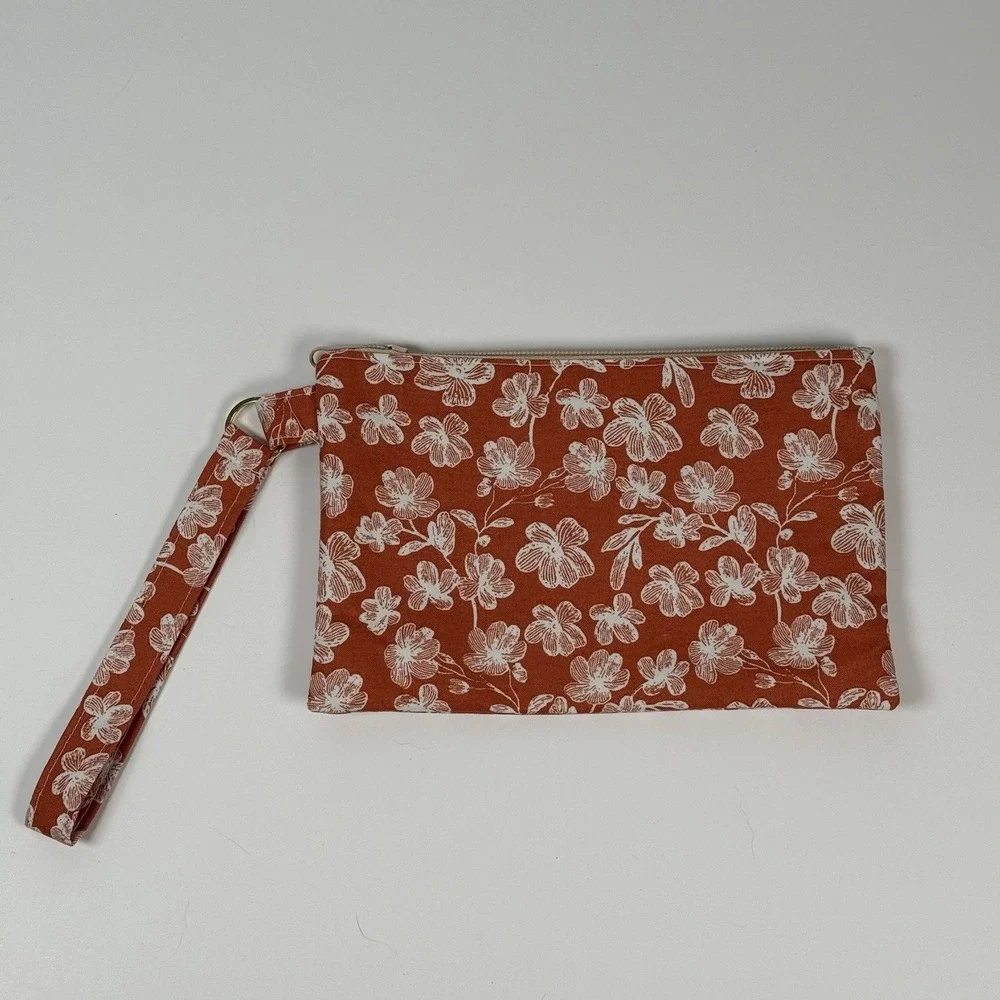 Handmade Wristlet Zipper Pouch Purse Clutch Lightweight Strap New‎ Floral Fall
